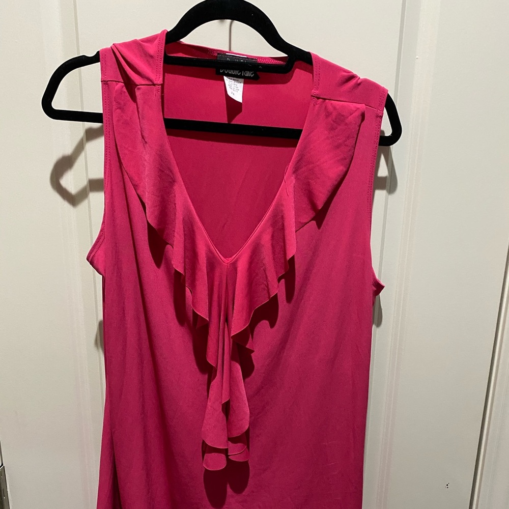 Double Take 2X Fuschia Ruffled Sleeveless Top